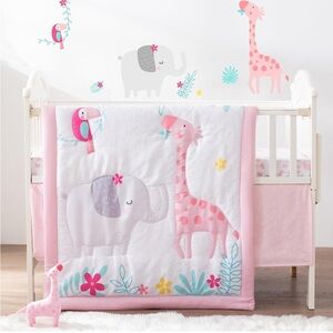 Pink and White Animal Print Baby Crib set